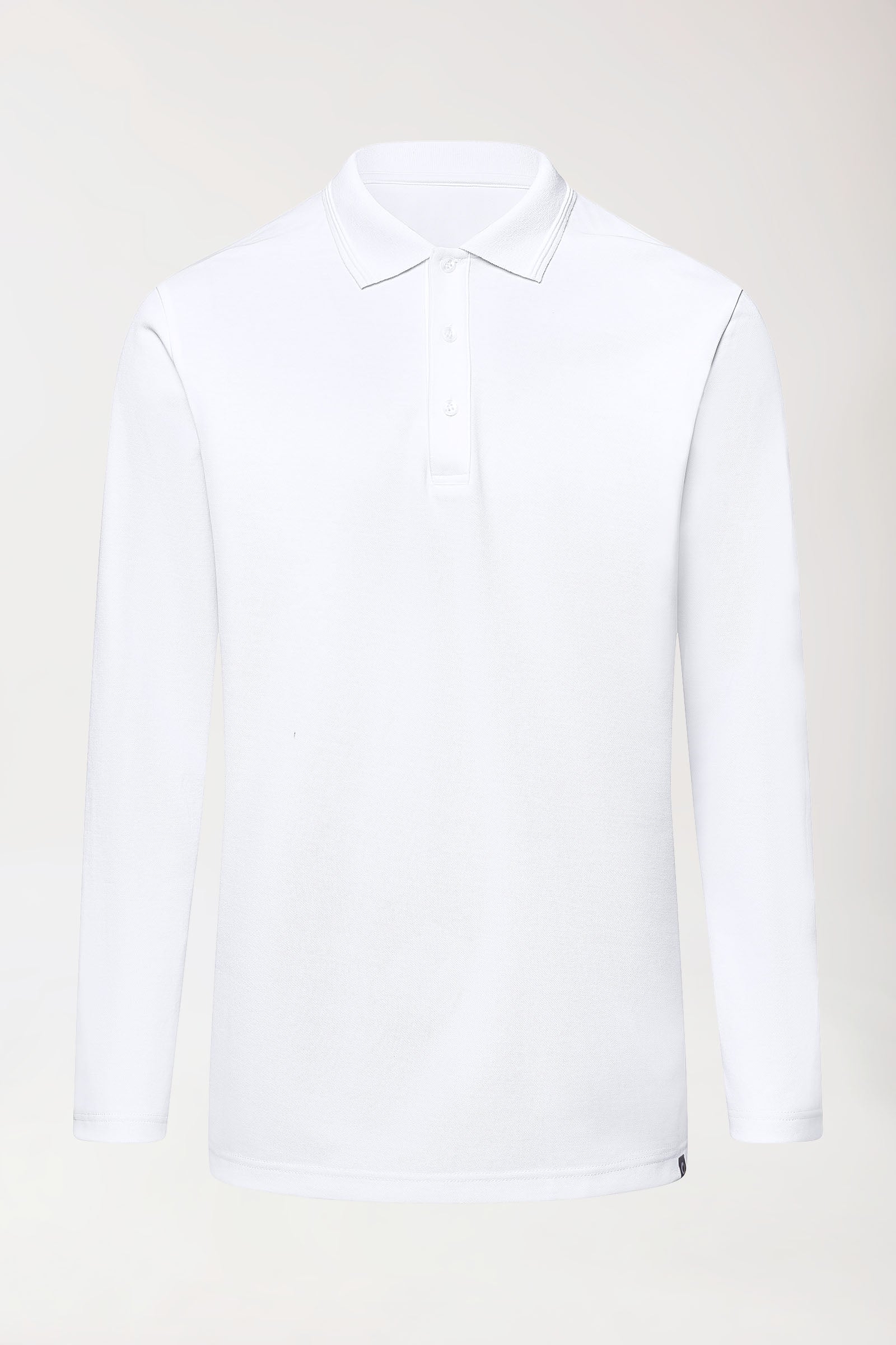 CORE Longsleeve Herren Double Face Piqué - Polokragen weiß, Vorderansicht 