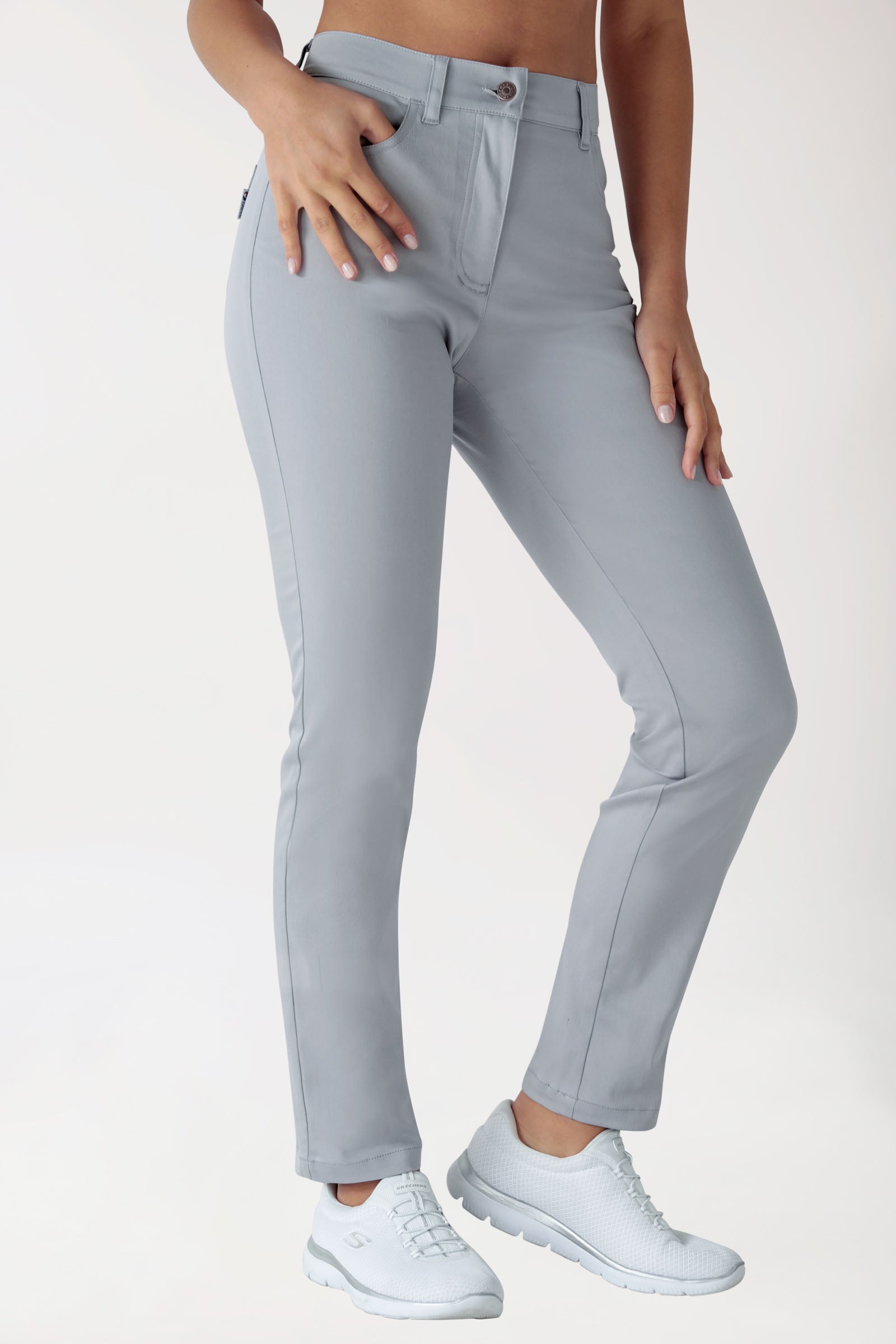 Stretch 5-Pocket Hose Damen - gerades Bein grau, Vorderansicht 