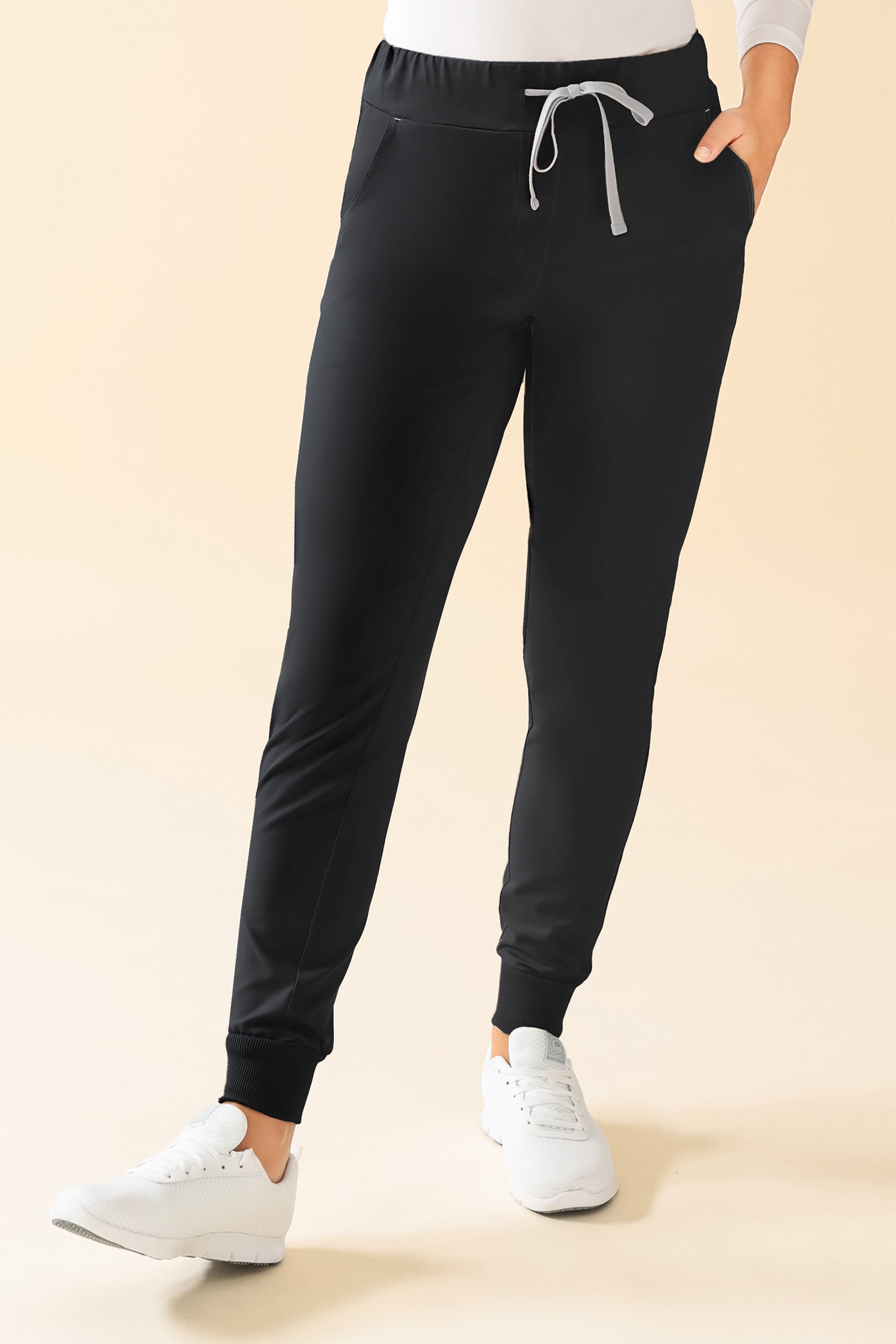 KAERE Hose Damen - Saumbündchen ohne Beintaschen schwarz, Vorderansicht 
