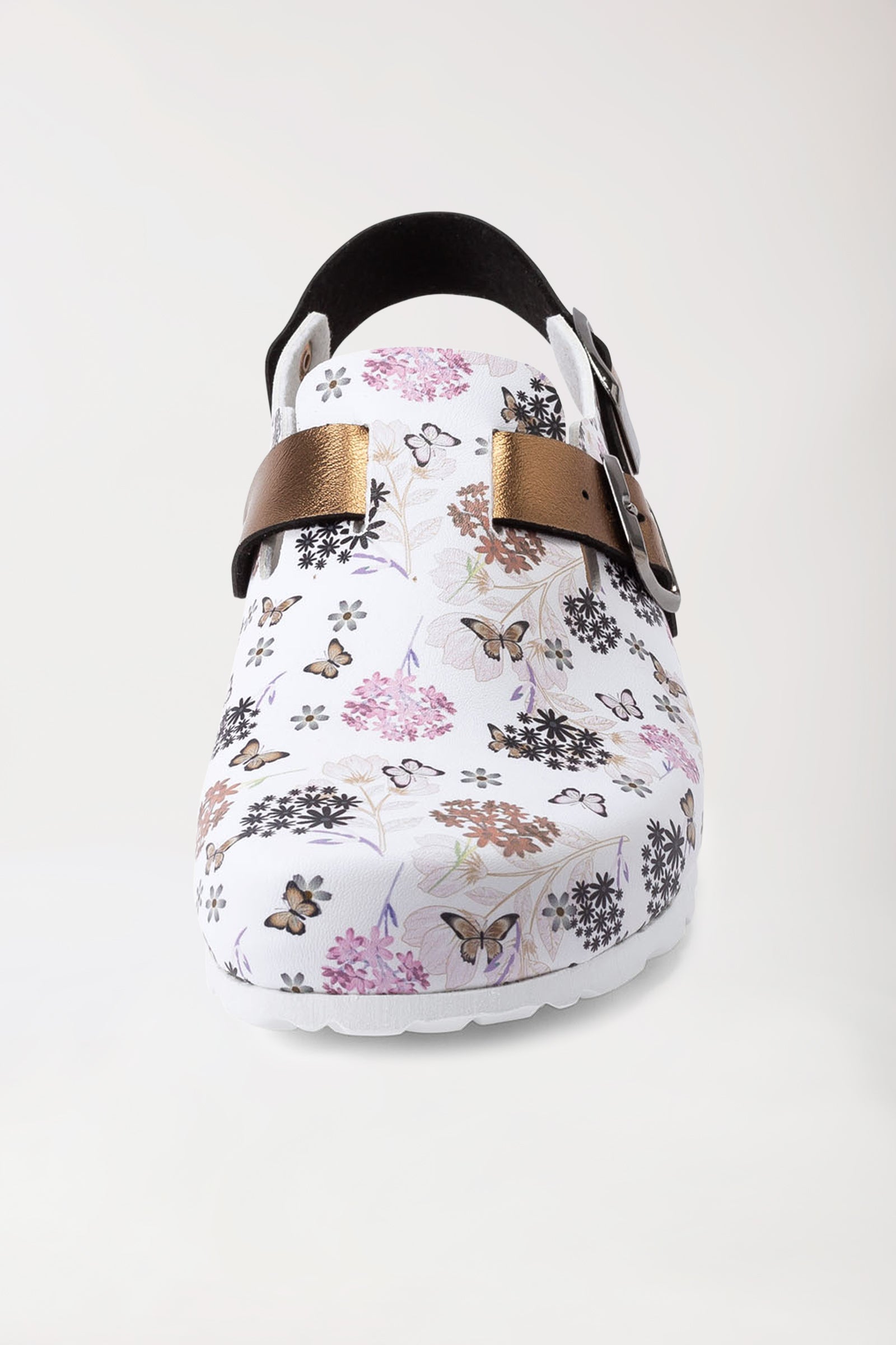 Damen Clog weiß/kupfer/rose, Vorderansicht 