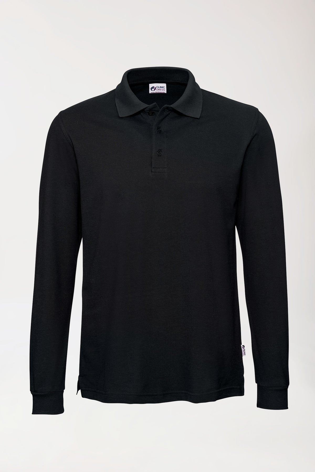 Langarm-Poloshirt Schwarz Unisex, Vorderansicht 
